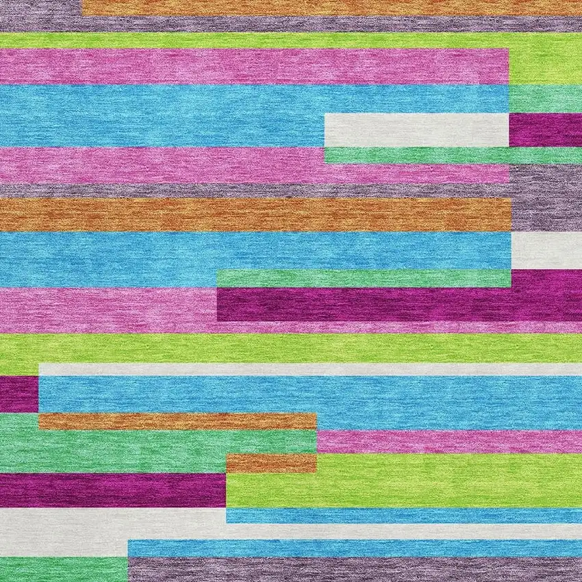 Lavender Orange And Lime Green Striped Washable Area Rug With UV Protection Photo 2