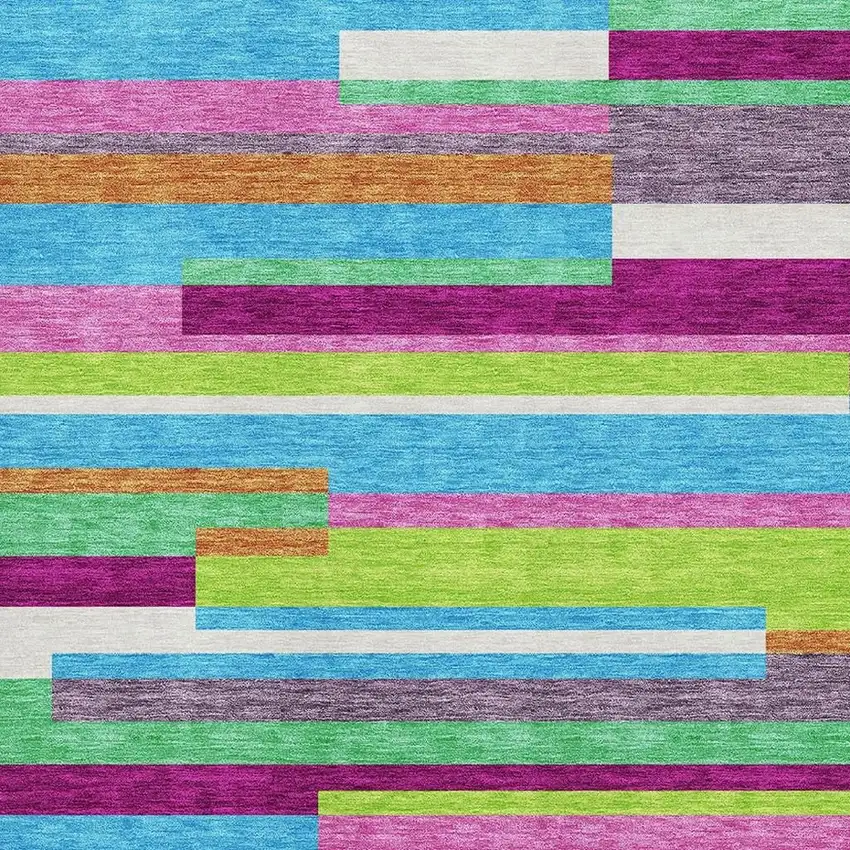 Lavender Orange And Lime Green Striped Washable Area Rug With UV Protection Photo 2