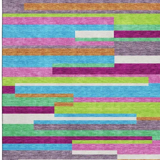 Lavender Orange And Lime Green Striped Washable Area Rug With UV Protection Photo 3