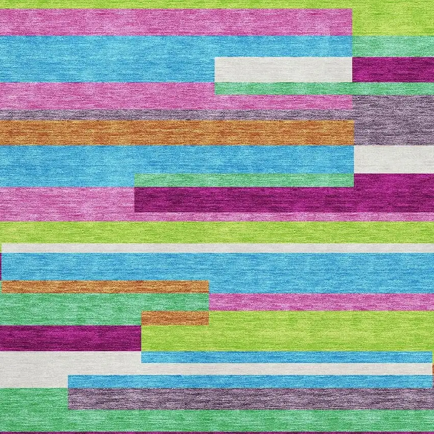 Lavender Orange And Lime Green Striped Washable Area Rug With UV Protection Photo 2