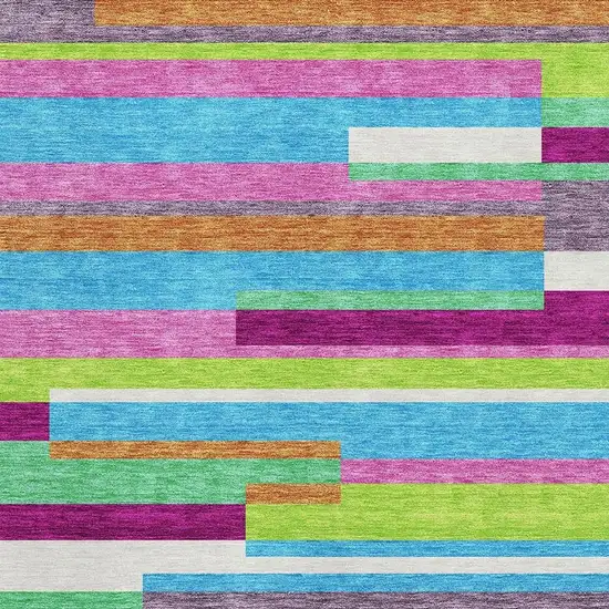Lavender Orange And Lime Green Striped Washable Area Rug With UV Protection Photo 2