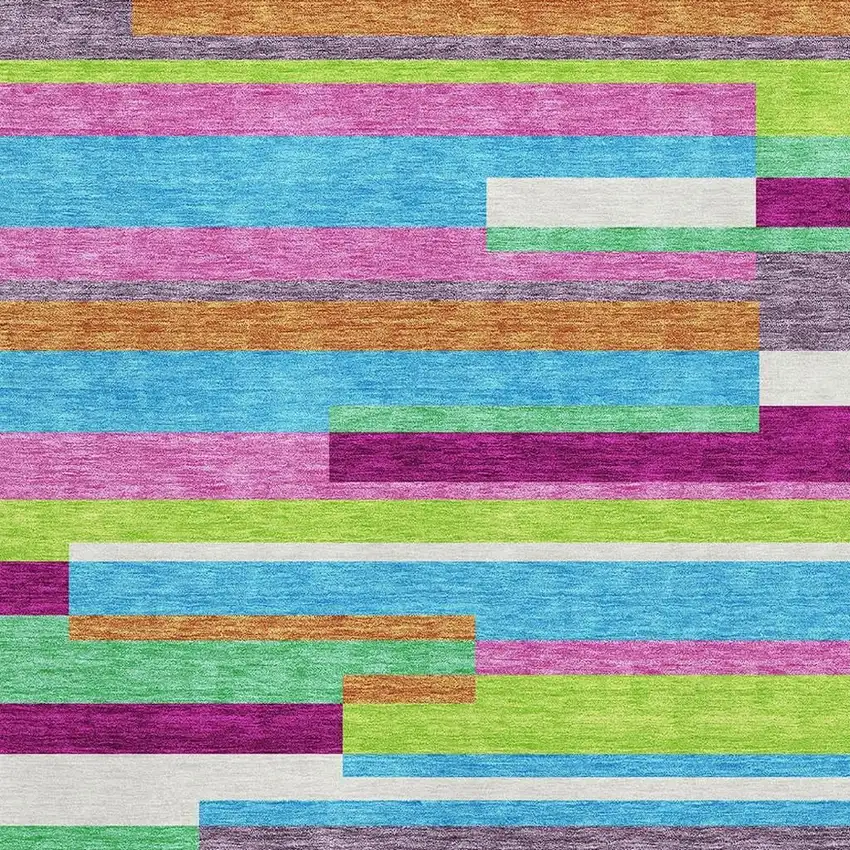 Lavender Orange And Lime Green Striped Washable Area Rug With UV Protection Photo 2
