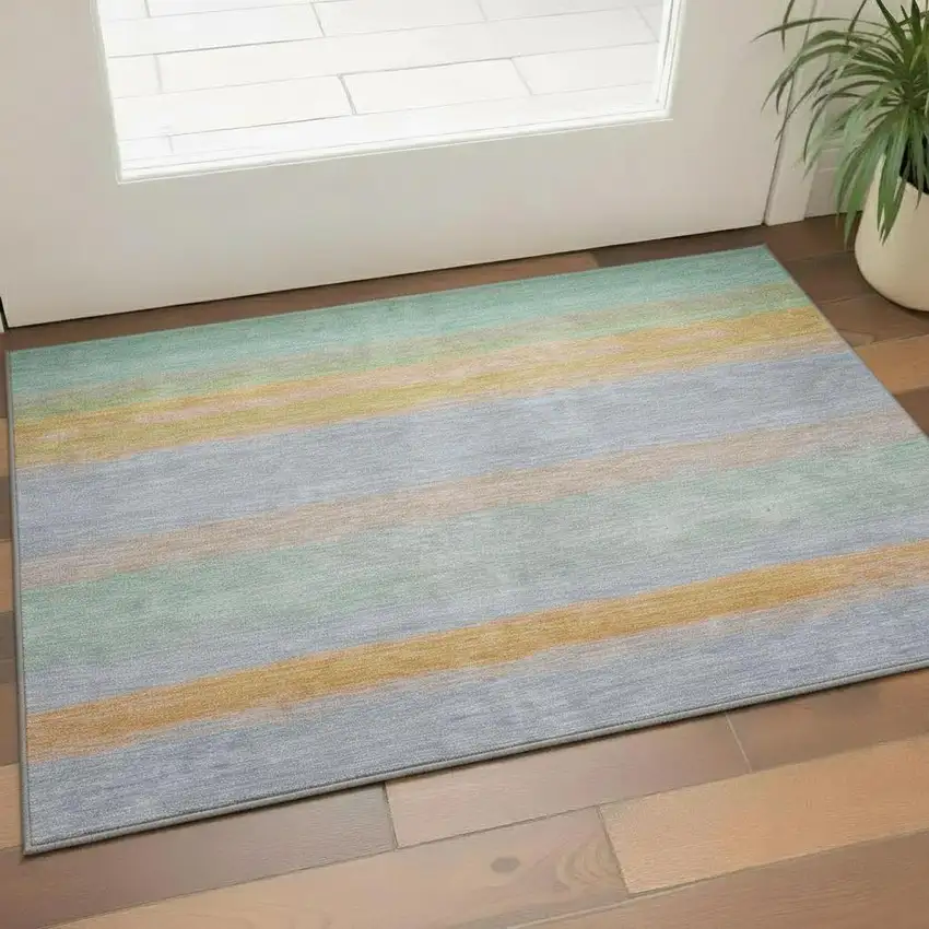 Lavender Orange And Teal Striped Washable Area Rug With UV Protection Photo 2