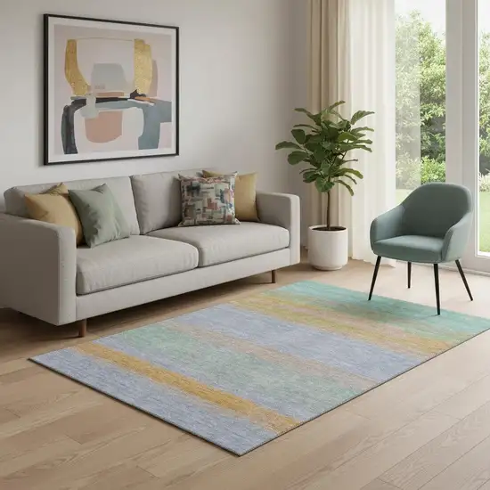 Lavender Orange And Teal Striped Washable Area Rug With UV Protection Photo 2