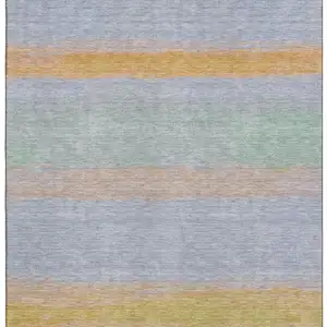 Photo of Lavender Orange And Teal Striped Washable Area Rug With UV Protection