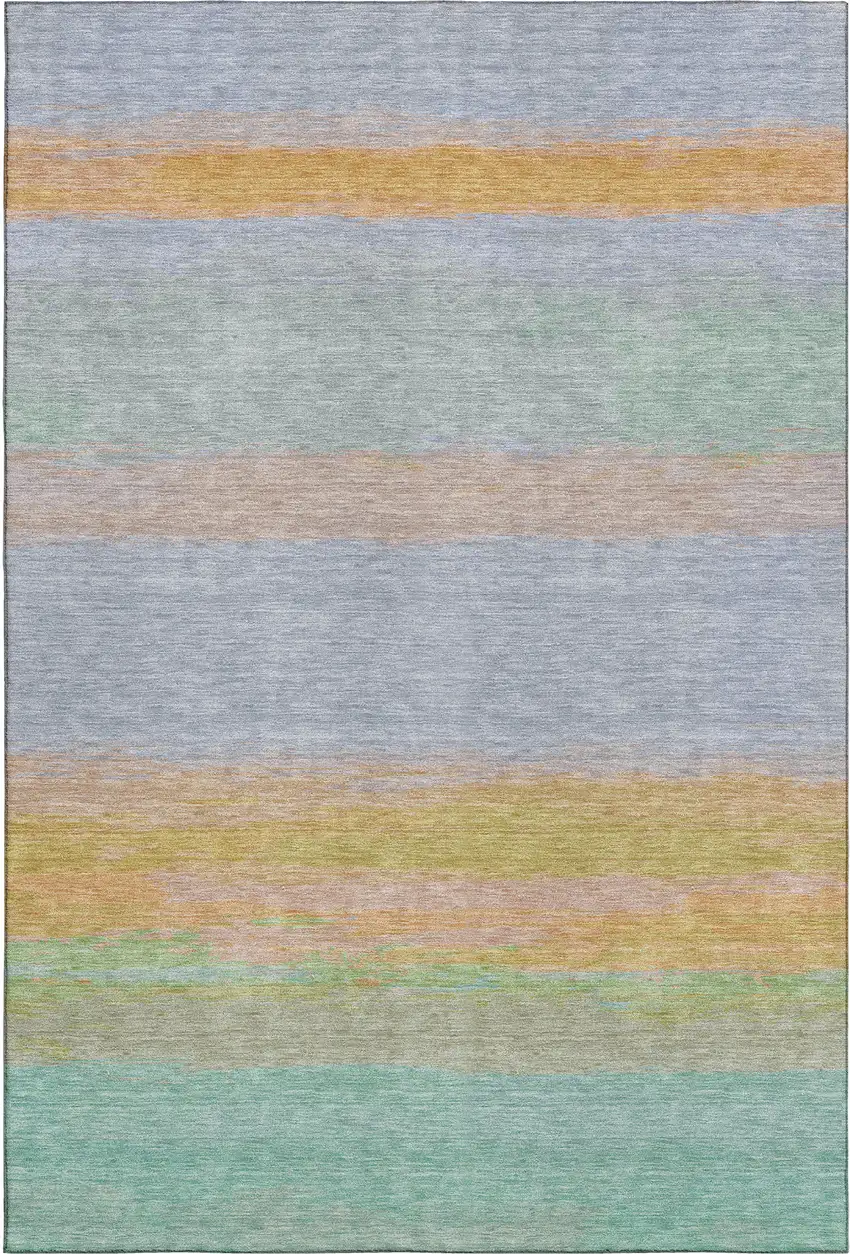 Lavender Orange And Teal Striped Washable Area Rug With UV Protection Photo 1