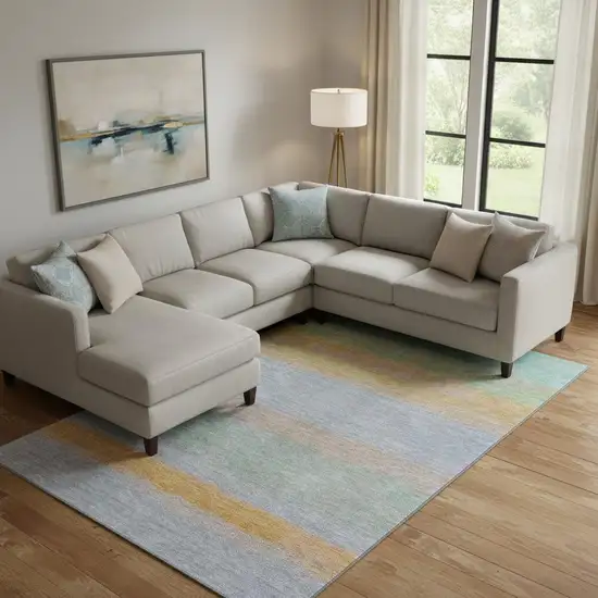 Lavender Orange And Teal Striped Washable Area Rug With UV Protection Photo 1