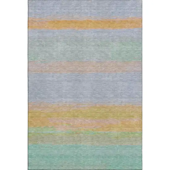 Lavender Orange And Teal Striped Washable Area Rug With UV Protection Photo 1