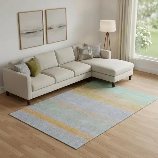 Lavender Orange And Teal Striped Washable Area Rug With UV Protection Photo 2