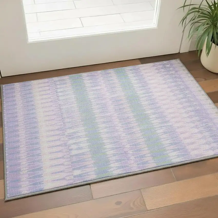 Lavender Pink And Green Southwestern Washable Area Rug With UV Protection Photo 2