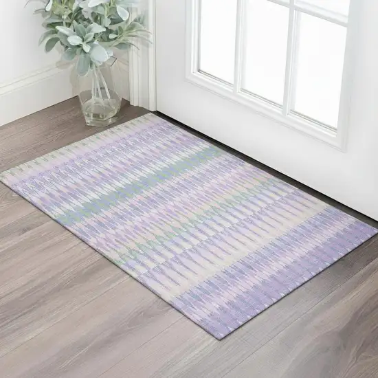 Lavender Pink And Green Southwestern Washable Area Rug With UV Protection Photo 1