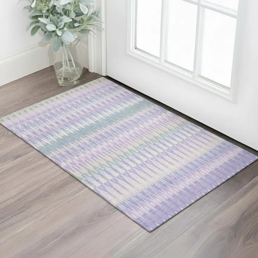 Lavender Pink And Green Southwestern Washable Area Rug With UV Protection Photo 1