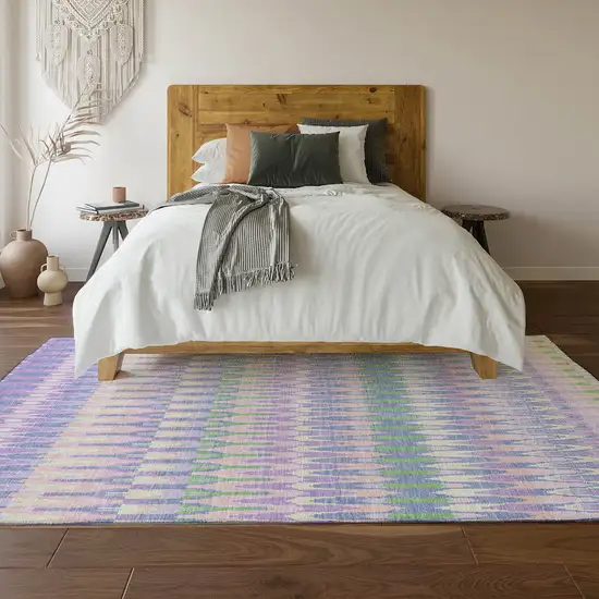 Lavender Pink And Green Southwestern Washable Area Rug With UV Protection Photo 6