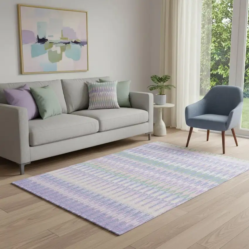 Lavender Pink And Green Southwestern Washable Area Rug With UV Protection Photo 1