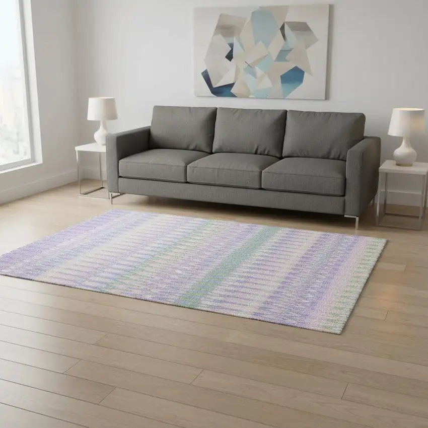 Lavender Pink And Green Southwestern Washable Area Rug With UV Protection Photo 2