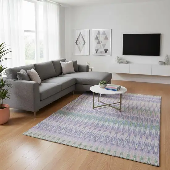 Lavender Pink And Green Southwestern Washable Area Rug With UV Protection Photo 2