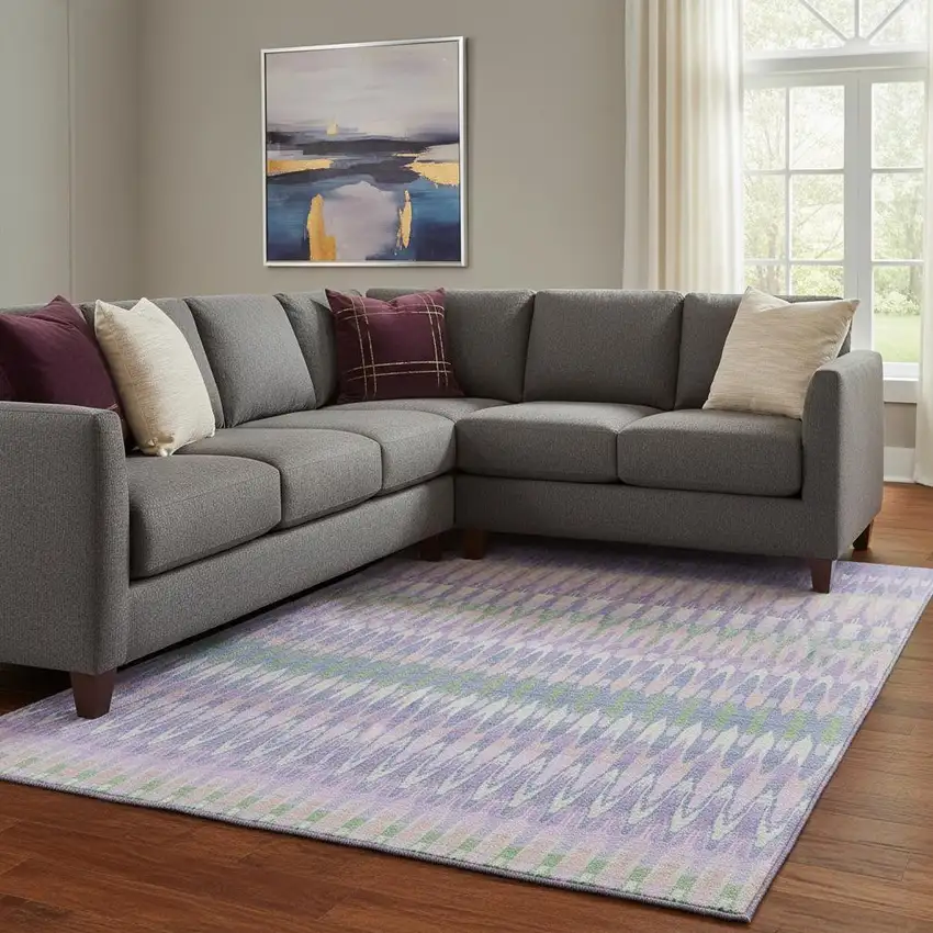 Lavender Pink And Green Southwestern Washable Area Rug With UV Protection Photo 1