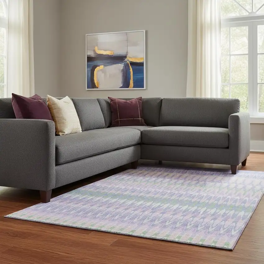 Lavender Pink And Green Southwestern Washable Area Rug With UV Protection Photo 1