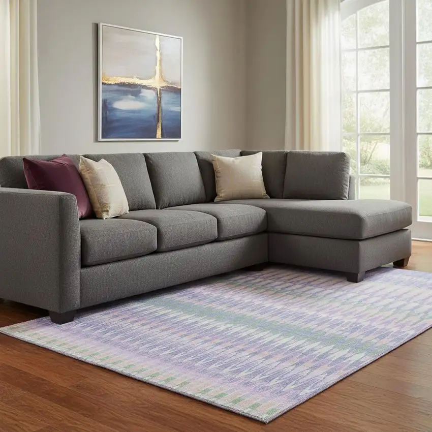 Lavender Pink And Green Southwestern Washable Area Rug With UV Protection Photo 1