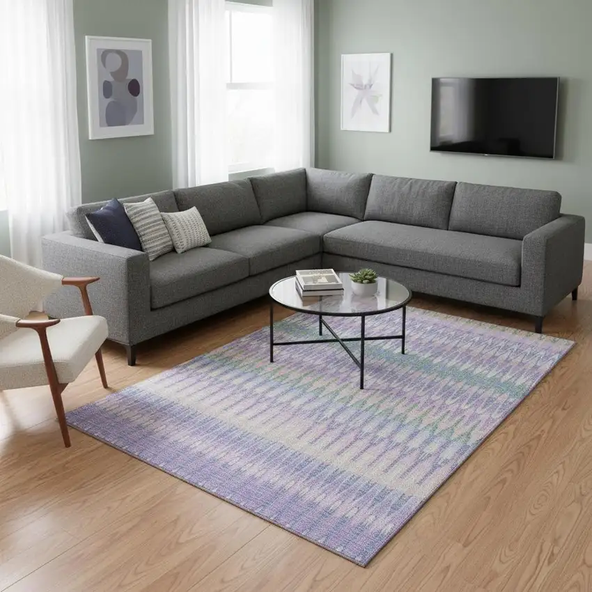 Lavender Pink And Green Southwestern Washable Area Rug With UV Protection Photo 2