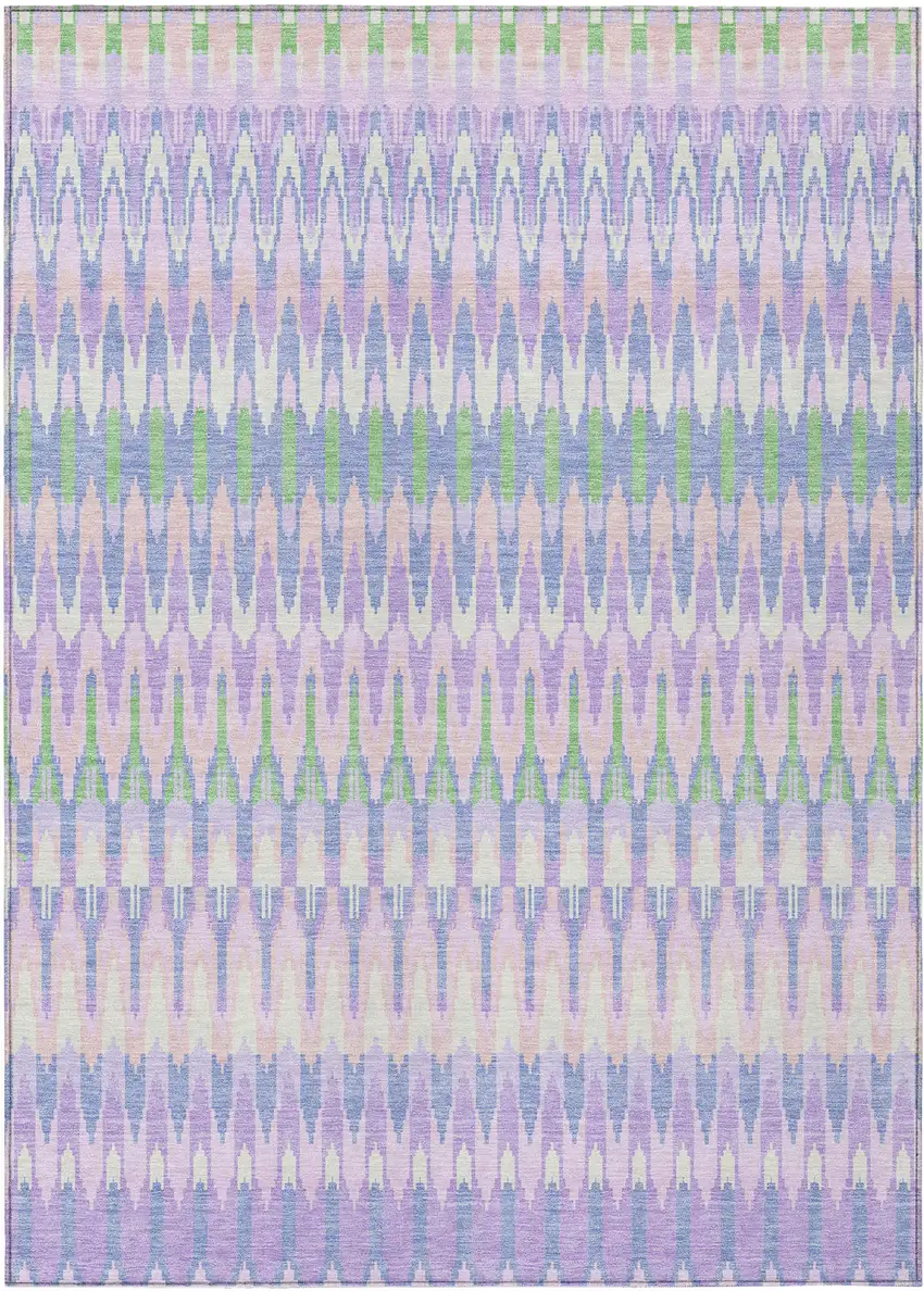 Lavender Pink And Lime Green Southwestern Washable Indoor Outdoor Area Rug Photo 2