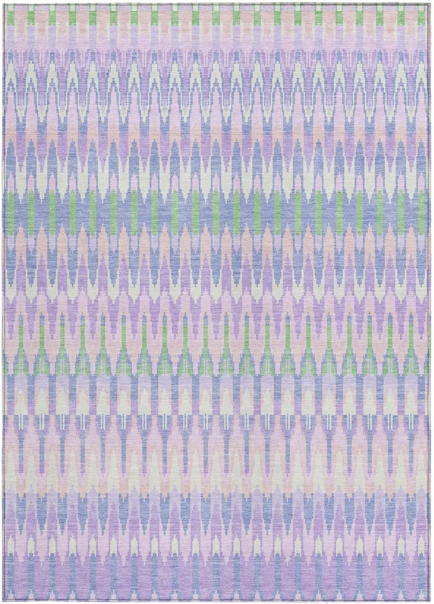 Lavender Pink And Lime Green Southwestern Washable Indoor Outdoor Area Rug Photo 7
