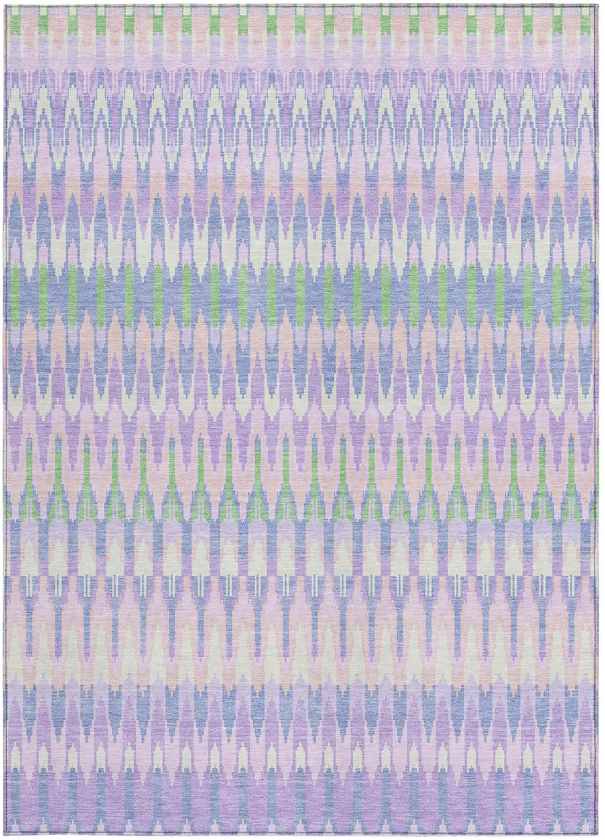 Lavender Pink And Lime Green Southwestern Washable Indoor Outdoor Area Rug Photo 7