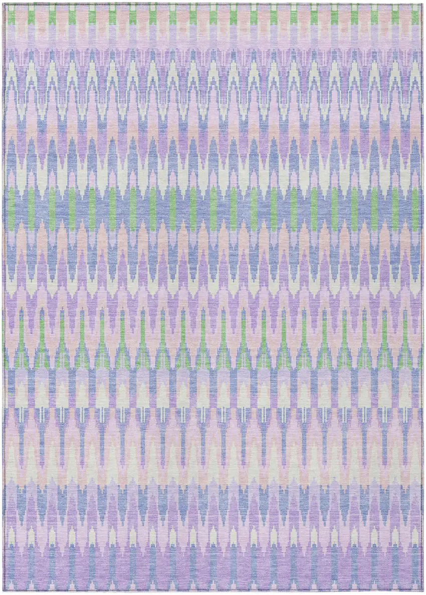 Lavender Pink And Lime Green Southwestern Washable Indoor Outdoor Area Rug Photo 2