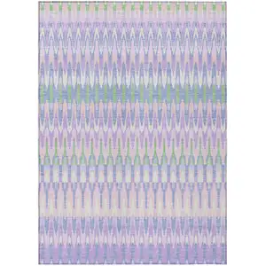 Photo of Lavender Pink And Lime Green Southwestern Washable Indoor Outdoor Area Rug