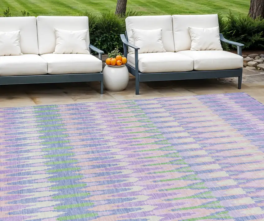 Lavender Pink And Lime Green Southwestern Washable Indoor Outdoor Area Rug Photo 1