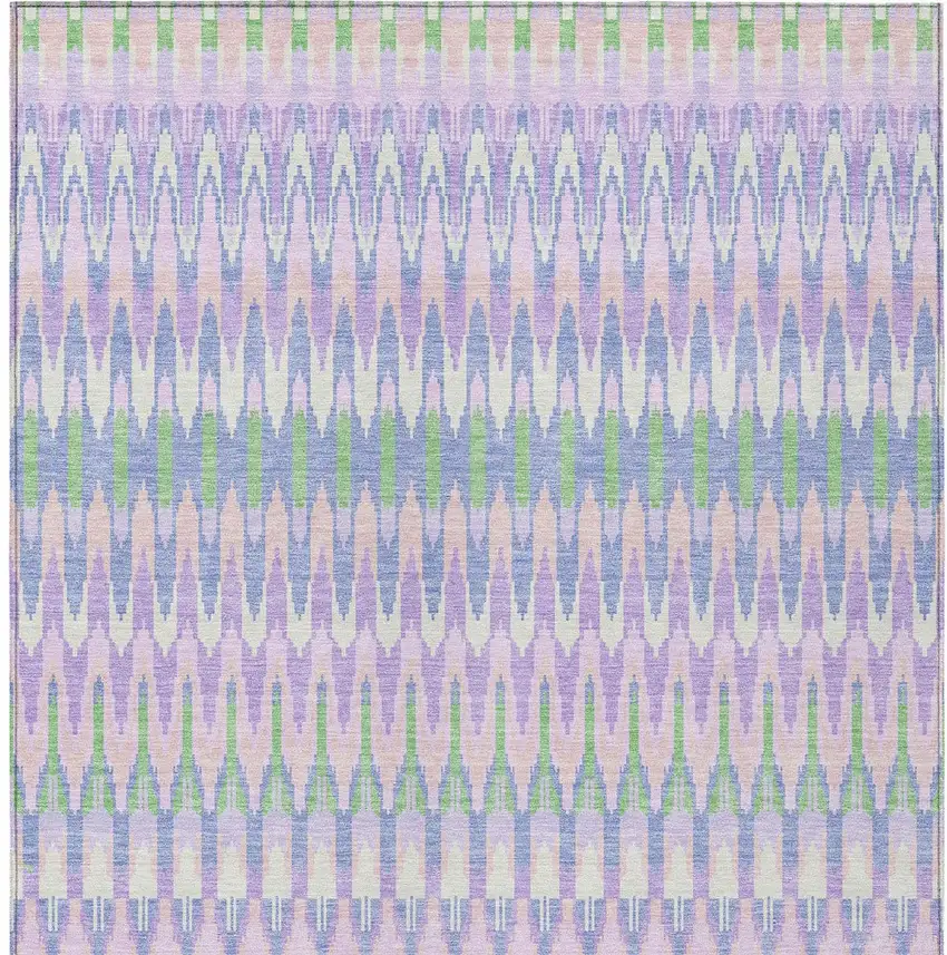 Lavender Pink And Lime Green Southwestern Washable Indoor Outdoor Area Rug Photo 7