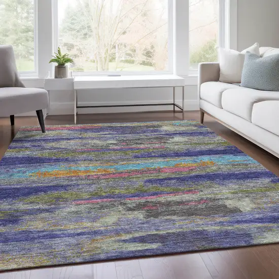 Lavender Pink And Orange Abstract Washable Area Rug With UV Protection Photo 5