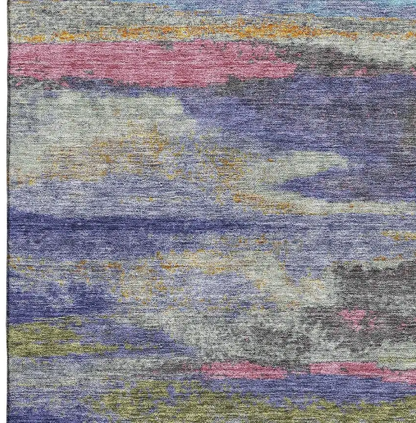 Lavender Pink And Orange Abstract Washable Area Rug With UV Protection Photo 2