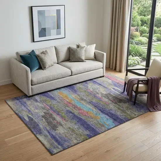 Lavender Pink And Orange Abstract Washable Area Rug With UV Protection Photo 1
