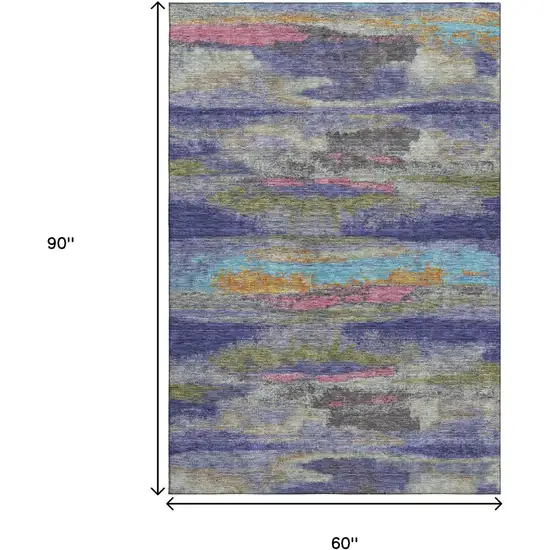 Lavender Pink And Orange Abstract Washable Area Rug With UV Protection Photo 9
