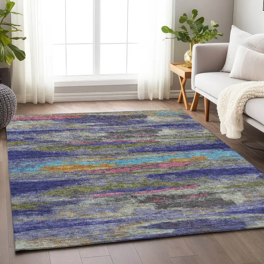 Lavender Pink And Orange Abstract Washable Area Rug With UV Protection Photo 3
