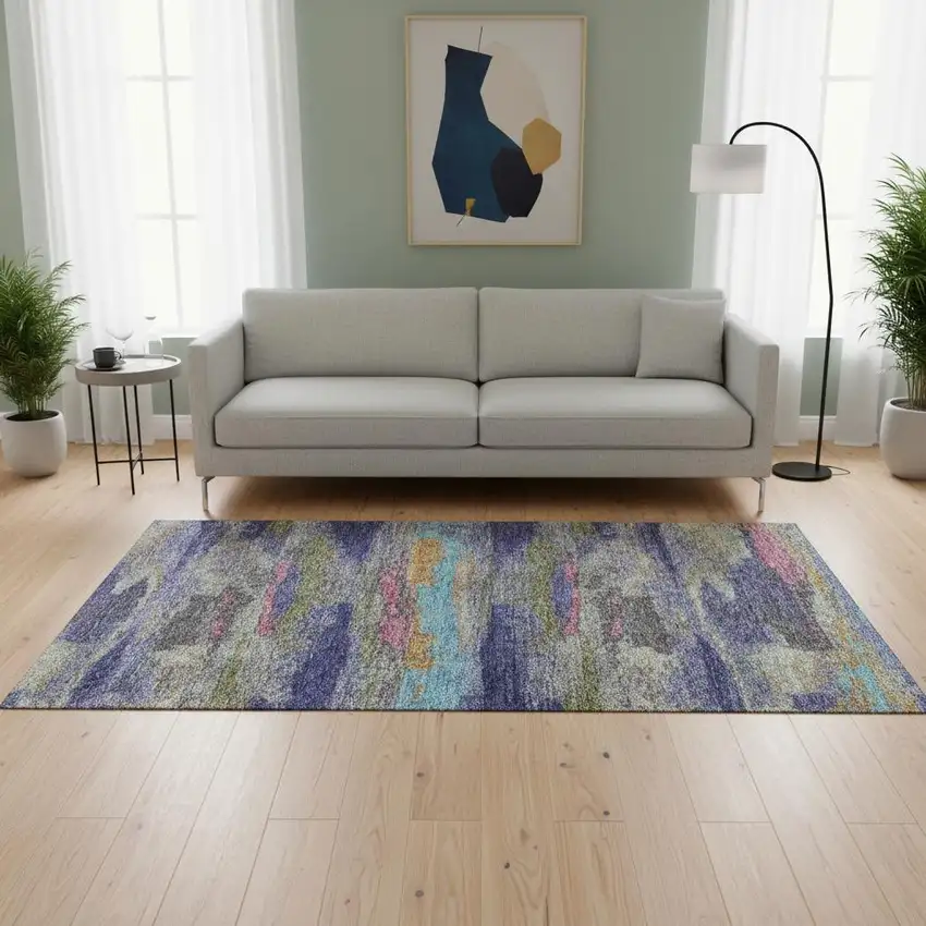 Lavender Pink And Orange Abstract Washable Area Rug With UV Protection Photo 2