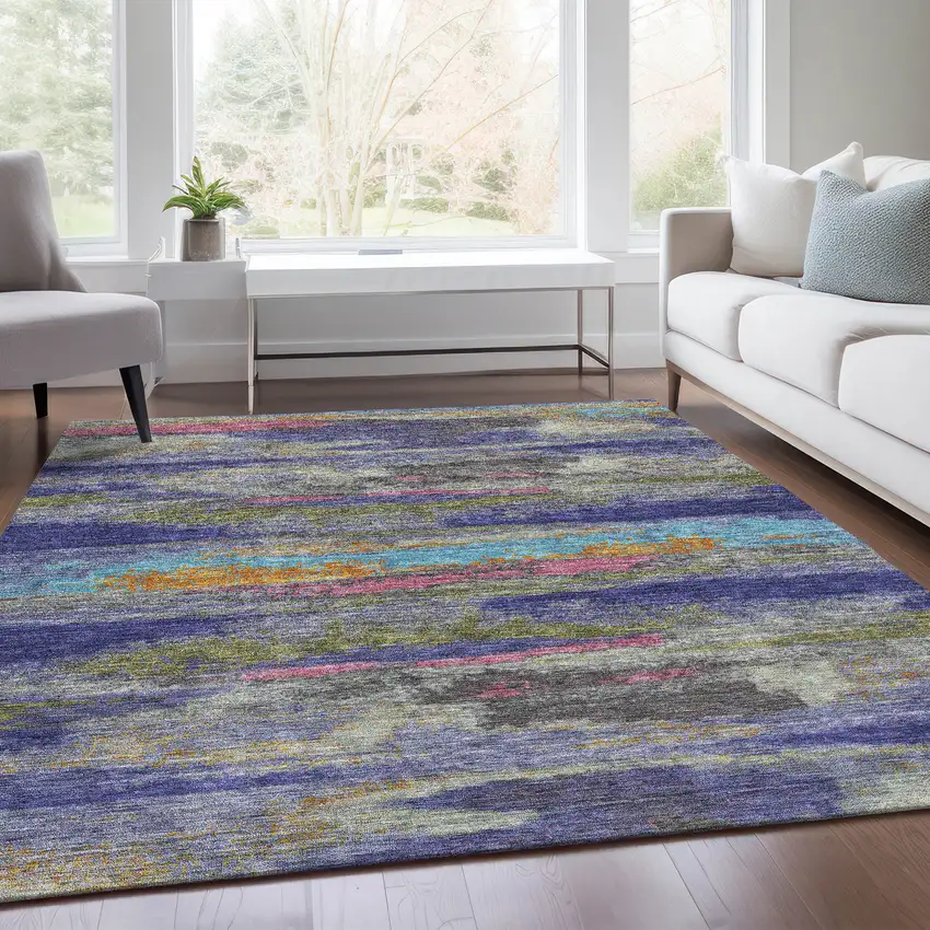 Lavender Pink And Orange Abstract Washable Area Rug With UV Protection Photo 4