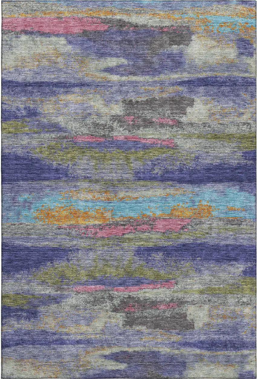 Lavender Pink And Orange Abstract Washable Area Rug With UV Protection Photo 1