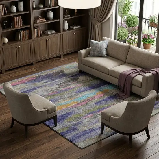 Lavender Pink And Orange Abstract Washable Area Rug With UV Protection Photo 1