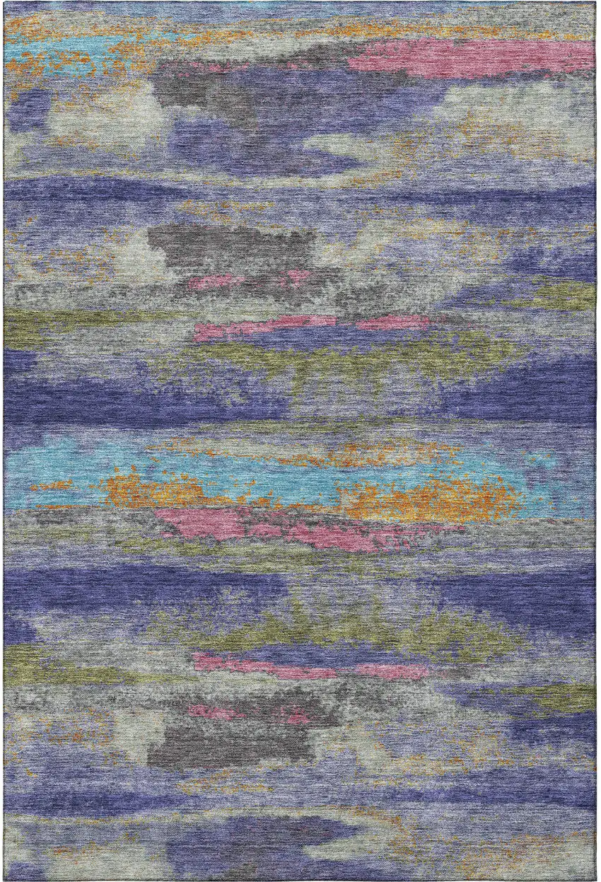 Lavender Pink And Orange Abstract Washable Area Rug With UV Protection Photo 3