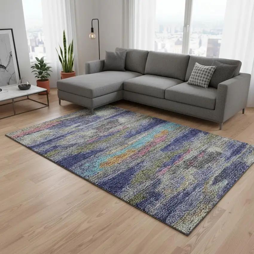 Lavender Pink And Orange Abstract Washable Area Rug With UV Protection Photo 2