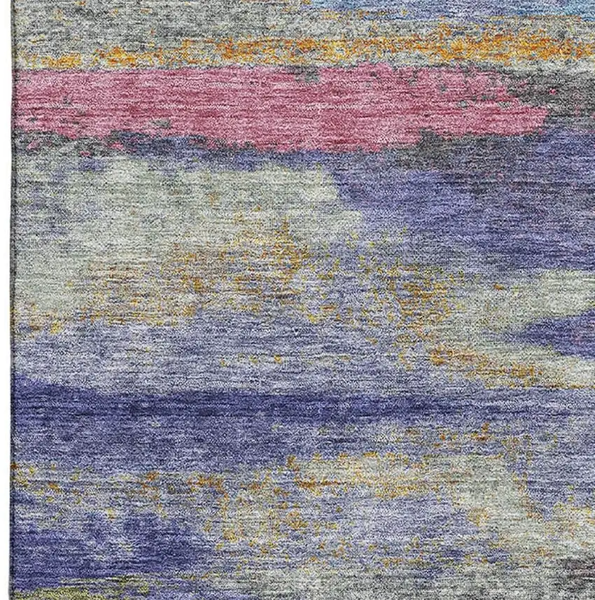 Lavender Pink And Orange Abstract Washable Area Rug With UV Protection Photo 2