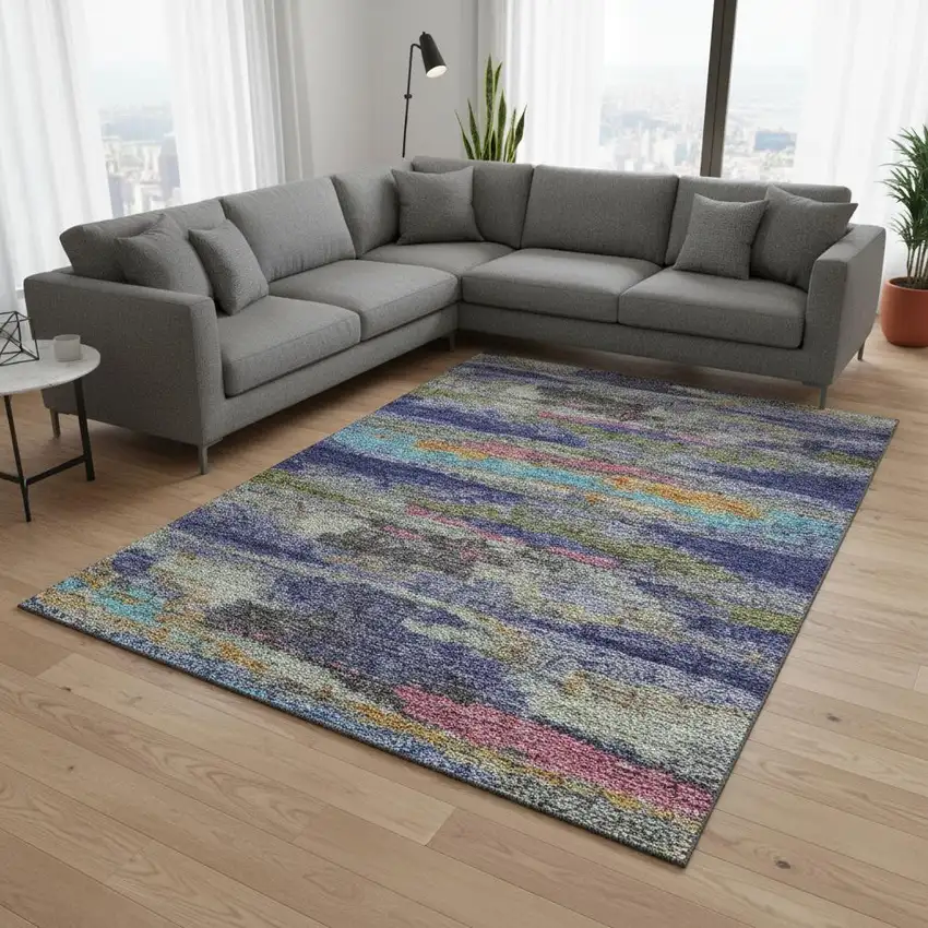 Lavender Pink And Orange Abstract Washable Area Rug With UV Protection Photo 2