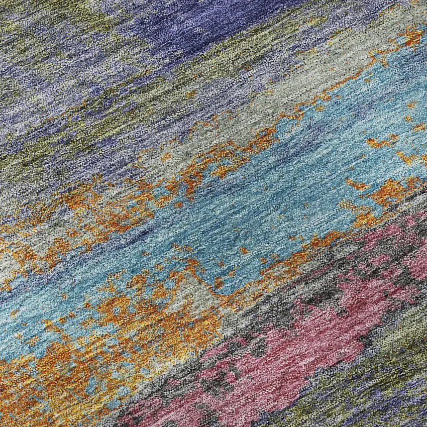 Lavender Pink And Orange Abstract Washable Area Rug With UV Protection Photo 9