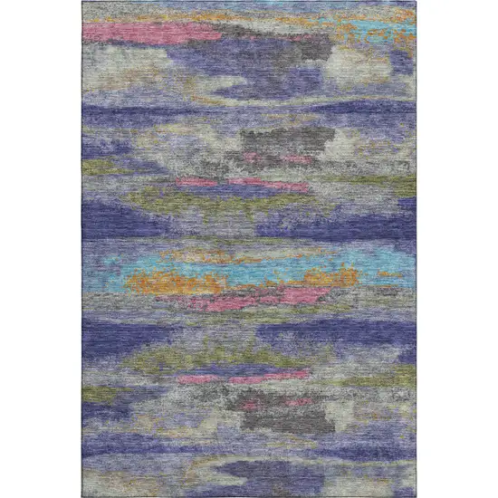 Lavender Pink And Orange Abstract Washable Area Rug With UV Protection Photo 1