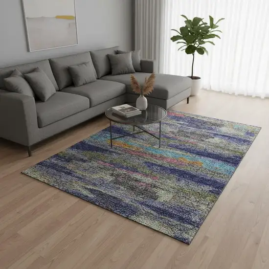 Lavender Pink And Orange Abstract Washable Area Rug With UV Protection Photo 2