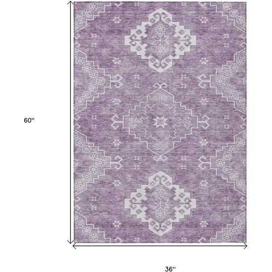 Lavender Plum And Ivory Medallion Washable Indoor Outdoor Area Rug Photo 7