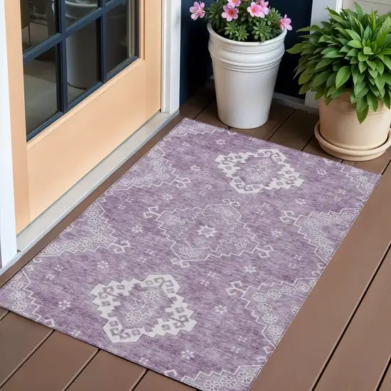 Lavender Plum And Ivory Medallion Washable Indoor Outdoor Area Rug Photo 1