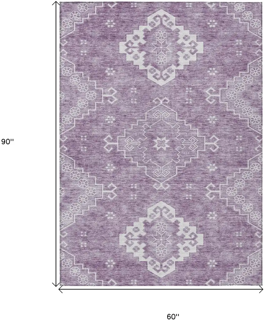 Lavender Plum And Ivory Medallion Washable Indoor Outdoor Area Rug Photo 3